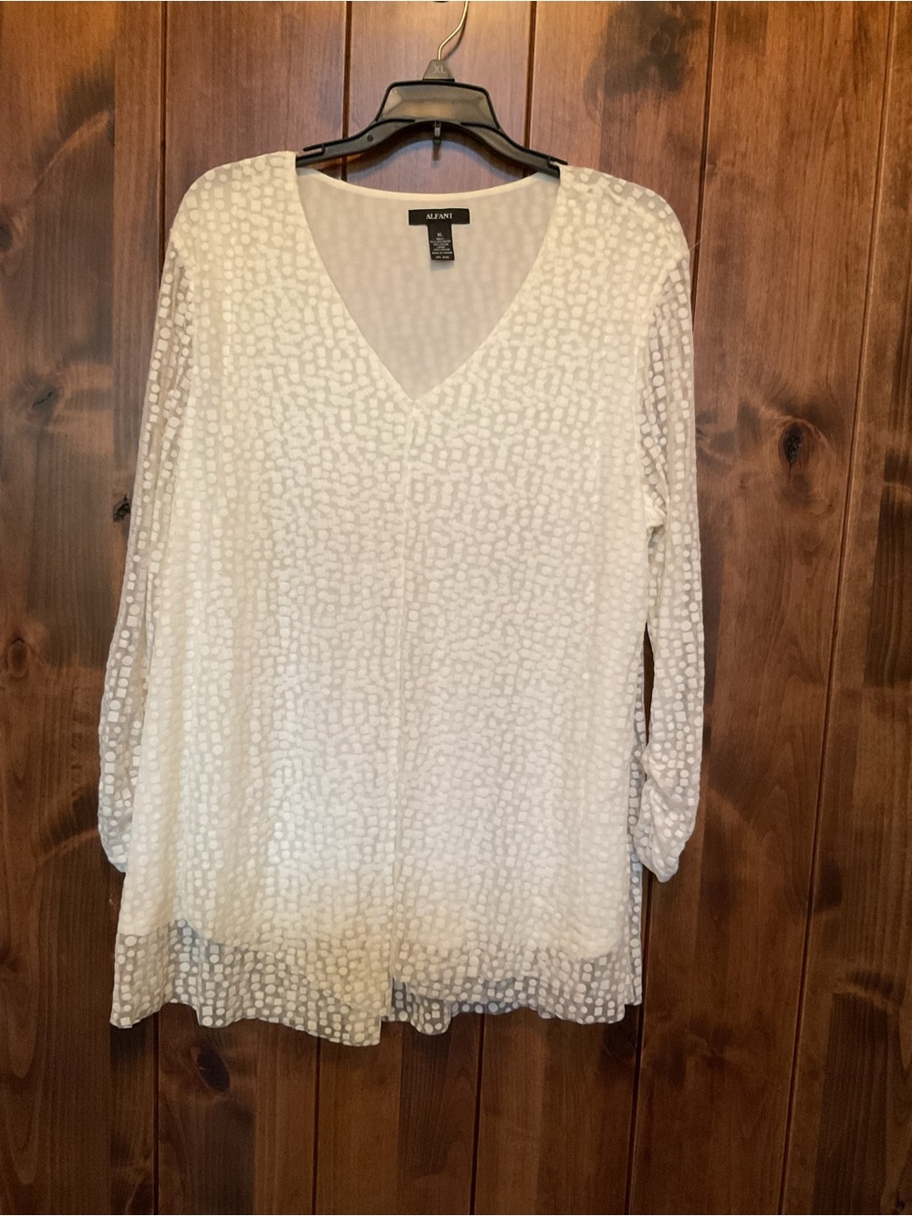 Alfani Cream / Winter White V-Neck Textured Dot Long Sleeve Tunic